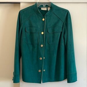 Chico’s size 0 emerald green faux suede jacket with gold accents